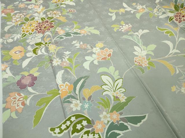 平和屋本店■極上 訪問着 駒刺繍 花唐草文 白梅鼠色地 金彩 高島屋扱い 逸品 DZAA3723kh5