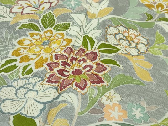 平和屋本店■極上 訪問着 駒刺繍 花唐草文 白梅鼠色地 金彩 高島屋扱い 逸品 DZAA3723kh5