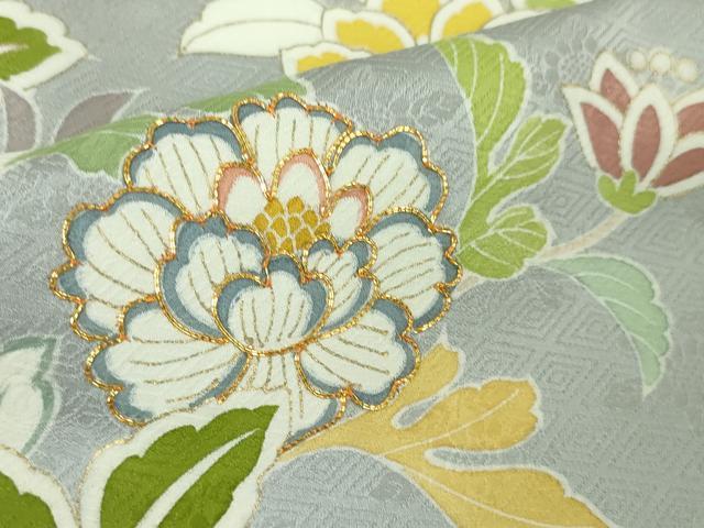 平和屋本店■極上 訪問着 駒刺繍 花唐草文 白梅鼠色地 金彩 高島屋扱い 逸品 DZAA3723kh5