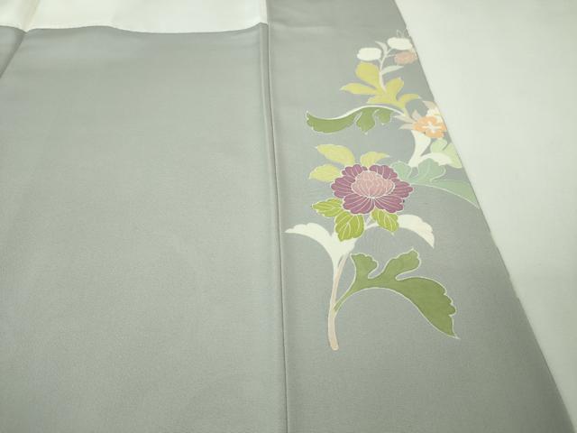 平和屋本店■極上 訪問着 駒刺繍 花唐草文 白梅鼠色地 金彩 高島屋扱い 逸品 DZAA3723kh5