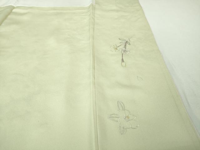 平和屋本店■極上 訪問着 駒刺繍 総手刺繍 吉祥花文 暈し染め 白緑色地 逸品 未使用 DZAA3729kh5