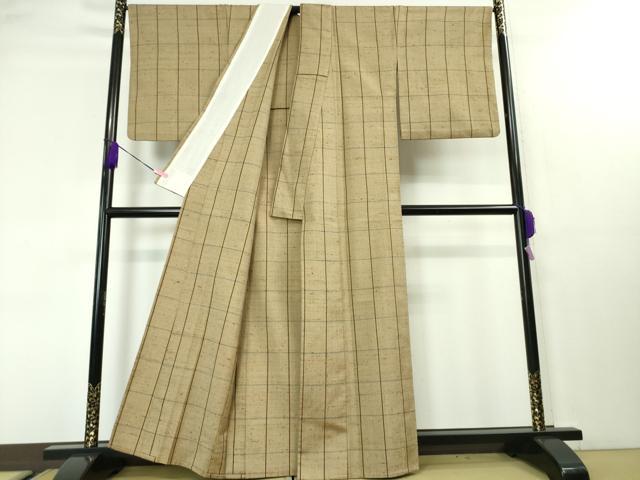 平和屋本店■希少 ざざんざ織 単衣 格子 逸品 DZAA3739kh5
