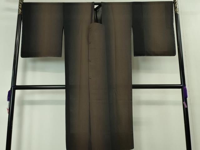 平和屋本店■極上 道行コート スリーシーズン 春夏秋 塵除け ロング丈 縞 暈し染め 染の近江謹製 逸品 未使用 DZAA3765kh5