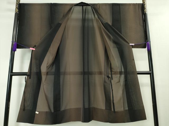 平和屋本店■極上 道行コート スリーシーズン 春夏秋 塵除け ロング丈 縞 暈し染め 染の近江謹製 逸品 未使用 DZAA3765kh5