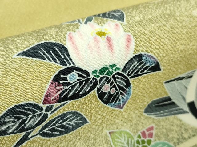 平和屋本店■極上 人間国宝・羽田登喜男 九寸名古屋帯 鴛鴦花文 鬼しぼ縮緬 金銀彩 逸品 DZAA3790kh5