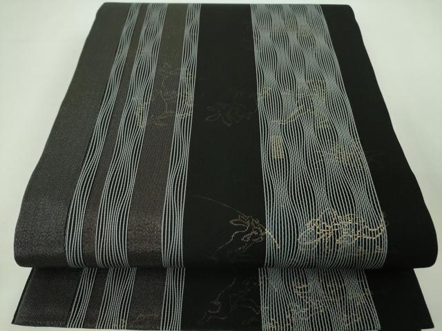 平和屋本店■極上 両面 全通柄袋帯 すくい織 鳥獣戯画 黒地 金彩 逸品 未使用 DZAA3806kh5