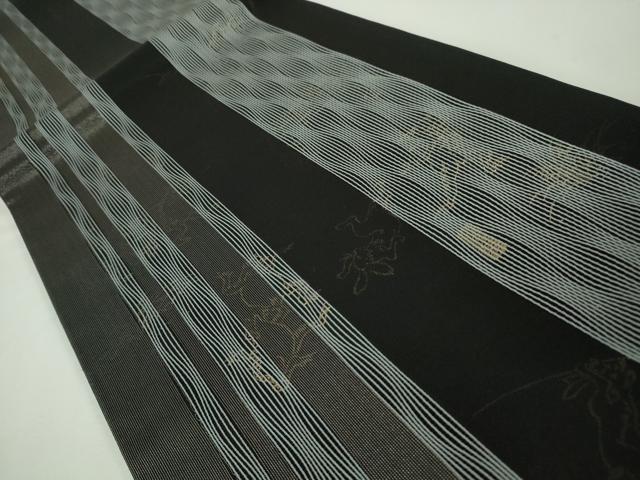 平和屋本店■極上 両面 全通柄袋帯 すくい織 鳥獣戯画 黒地 金彩 逸品 未使用 DZAA3806kh5