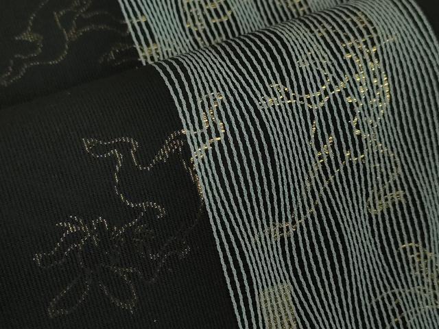 平和屋本店■極上 両面 全通柄袋帯 すくい織 鳥獣戯画 黒地 金彩 逸品 未使用 DZAA3806kh5