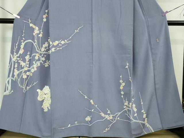 平和屋本店●極上 加賀友禅の巨匠 初代 由水十久 色留袖 童子 お面 枝梅 藤納戸色地 逸品 DZAA3821kh6