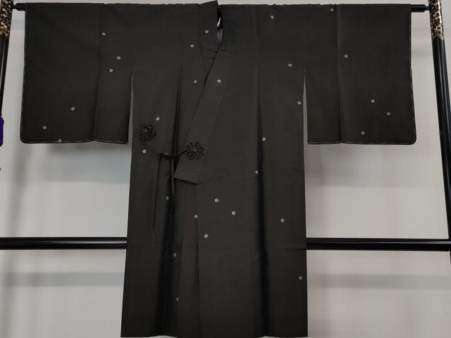 平和屋本店■極上 道中着 ロング丈 お召地 舞桜 羊羹色地 逸品 未使用 DZAA3829kh5