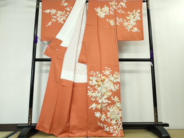 平和屋本店■極上 創業460年・千總 訪問着 駒刺繍 橘 冊子花文 照柿色地 金彩 逸品 DZAA3839kh5