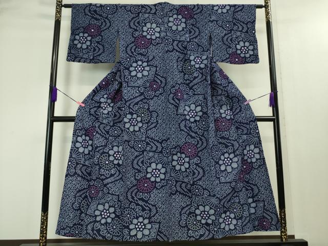 平和屋本店■極上 夏物 浴衣 有松鳴海絞り 流水扇面花文 綿 逸品 DZAA3845kh5
