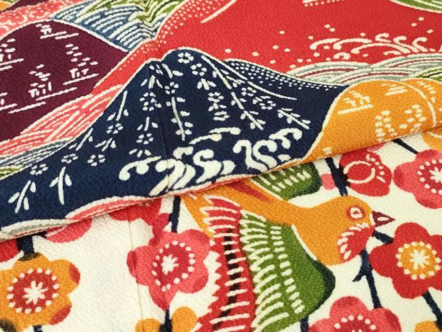 平和屋本店■極上 和染紅型 栗山紅型 栗山吉三郎 振袖 重ね山花鳥文 鬼しぼ縮緬 逸品 未使用 DZAA3860kh5