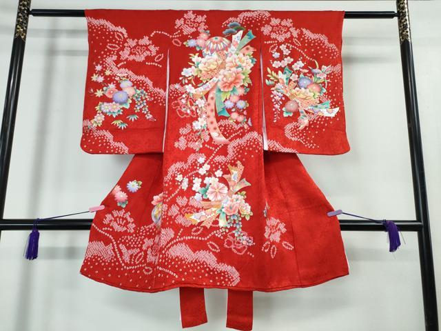 平和屋本店■極上 女の子 3歳 祝着・襦袢セット 束ね熨斗 花毬文 金彩 逸品 DZAA3887kh5