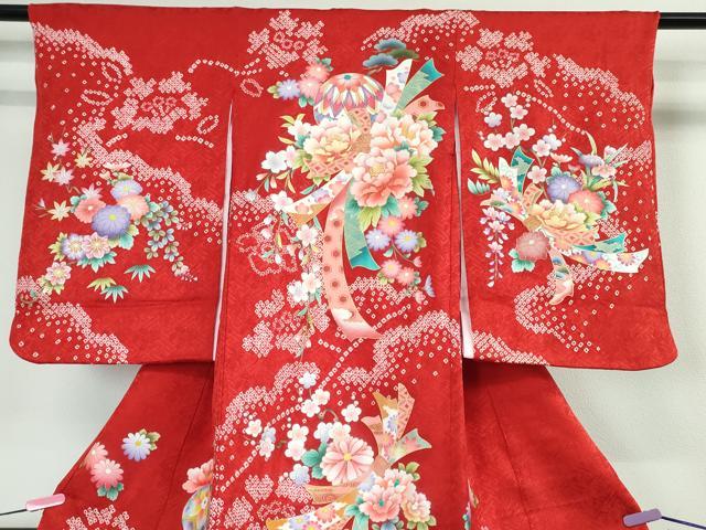 平和屋本店■極上 女の子 3歳 祝着・襦袢セット 束ね熨斗 花毬文 金彩 逸品 DZAA3887kh5