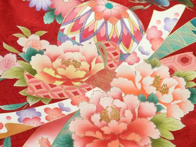 平和屋本店■極上 女の子 3歳 祝着・襦袢セット 束ね熨斗 花毬文 金彩 逸品 DZAA3887kh5