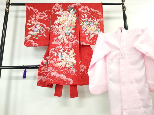 平和屋本店■極上 女の子 3歳 祝着・襦袢セット 束ね熨斗 花毬文 金彩 逸品 DZAA3887kh5