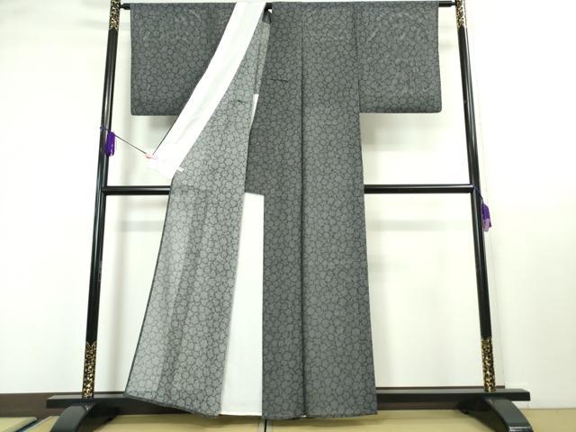 平和屋本店■極上 夏物 江戸小紋 絽 雪輪文 鮫小紋柄 黒地 逸品 DZAA3899kh5