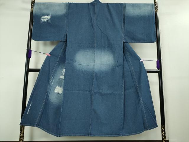 平和屋本店■極上 男性 デニム着物 単衣 和遊楽 ポケット付き 綿 逸品 DZAA3902kh5