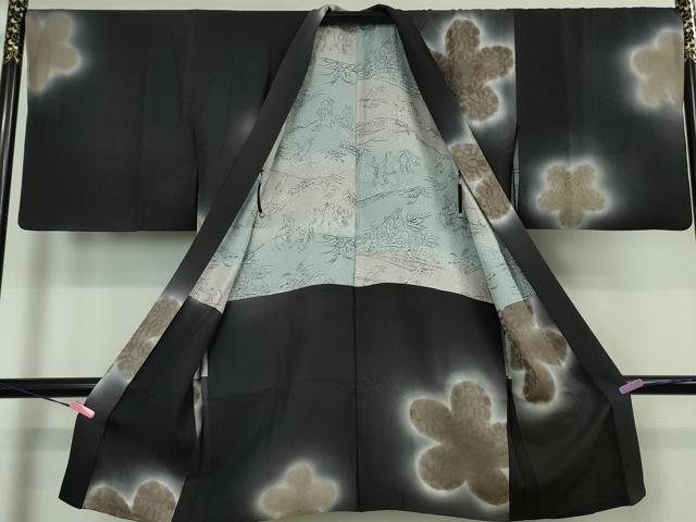 平和屋本店■極上 長羽織 お召地 舞花文 暈し染め 羽裏:鳥獣戯画 羽織紐・反端付き 逸品 DZAA3903kh5