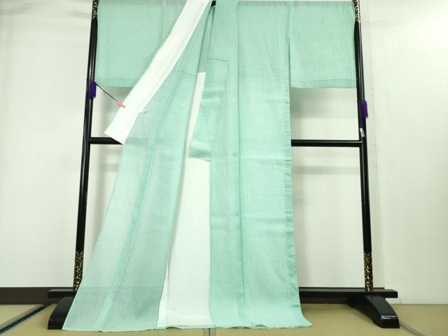 平和屋本店■極上 夏物 本場小千谷ちぢみ 小千谷織物 杉山織物謹製 麻 白群色×白 ロング丈 証紙付き 逸品 DZAA3945kh5