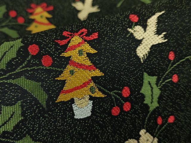 平和屋本店■極上 西陣の老舗 1782年創業 山下織物 六通柄袋帯 クリスマス X'mas サンタ くま リス 黒地 証紙付 逸品 未使用 DZAA3953kh5