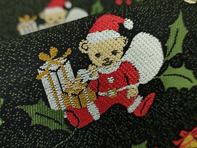 平和屋本店■極上 西陣の老舗 1782年創業 山下織物 六通柄袋帯 クリスマス X'mas サンタ くま リス 黒地 証紙付 逸品 未使用 DZAA3953kh5