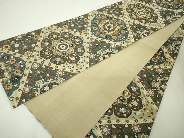 平和屋本店■最高級 明綴れ 全通柄袋帯 花唐草菱文 金糸 逸品 未使用 DZAA3984kh5