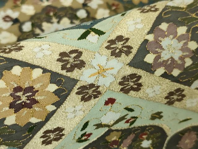 平和屋本店■最高級 明綴れ 全通柄袋帯 花唐草菱文 金糸 逸品 未使用 DZAA3984kh5