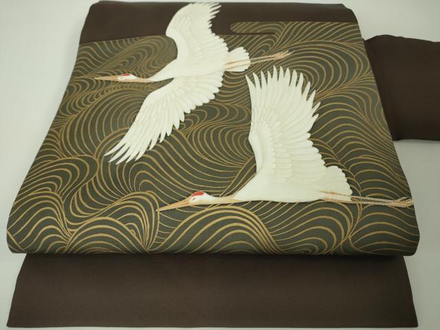 平和屋本店■極上 京都祇園の老舗 ぎをん齋藤 塩瀬 九寸名古屋帯 刺繍 立波飛鶴文 金彩 たとう紙付き 逸品 DZAA4002kh5