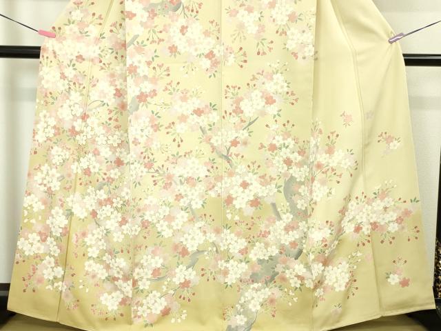 平和屋本店■極上 訪問着 駒刺繍 枝桜 暈し染め 鳥の子色地 金彩 逸品 DZAA4014kh5