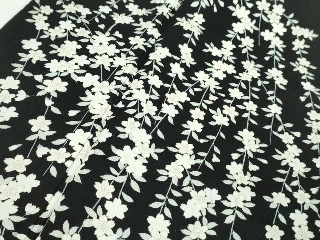 平和屋本店■極上 女優・吉永小百合 訪問着 枝垂れ桜 縮緬地 黒地 逸品 DZAA4017kh5