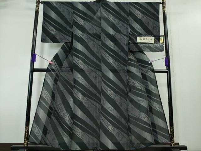 平和屋本店■極上 夏物 明石ちぢみ 鳥獣戯画 黒地 証紙付き 逸品 DZAA4019kh5