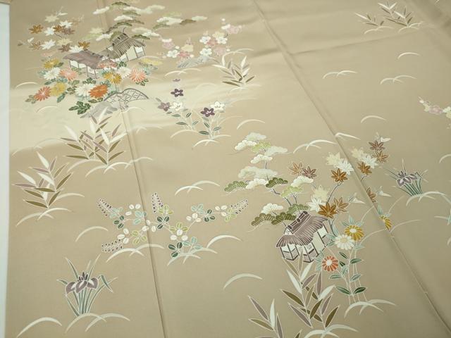 平和屋本店■極上 創業460年・千總 訪問着 駒刺繍 風景花文 枯色地 金彩 松坂屋扱い 逸品 DZAA4024kh5