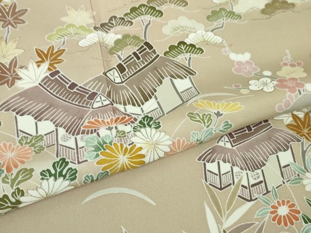 平和屋本店■極上 創業460年・千總 訪問着 駒刺繍 風景花文 枯色地 金彩 松坂屋扱い 逸品 DZAA4024kh5