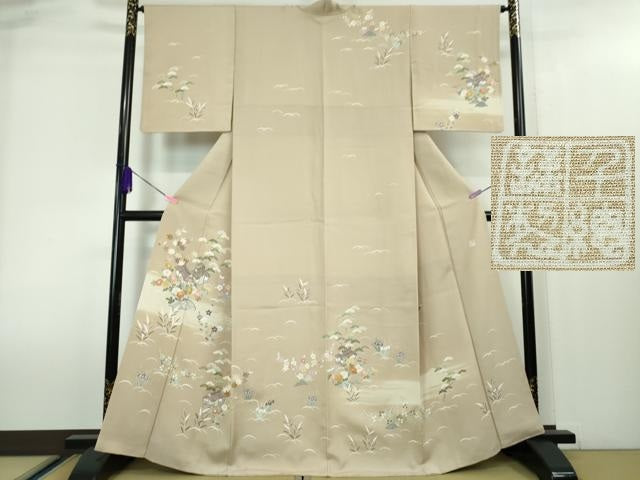 平和屋本店■極上 創業460年・千總 訪問着 駒刺繍 風景花文 枯色地 金彩 松坂屋扱い 逸品 DZAA4024kh5