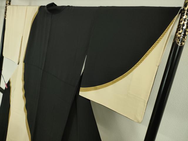 平和屋本店■極上 ジャパンオートクチュール 渡辺雪三郎 訪問着 刺繍 黒×鳥の子色 金糸 逸品 DZAA4025kh5