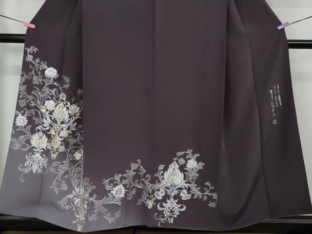 平和屋本店■極上 金彩友禅 卓越技能者・名工・和田光正 訪問着 洋花唐草文 暈し染め 深紫色地 金銀彩 逸品 DZAA4029kh5