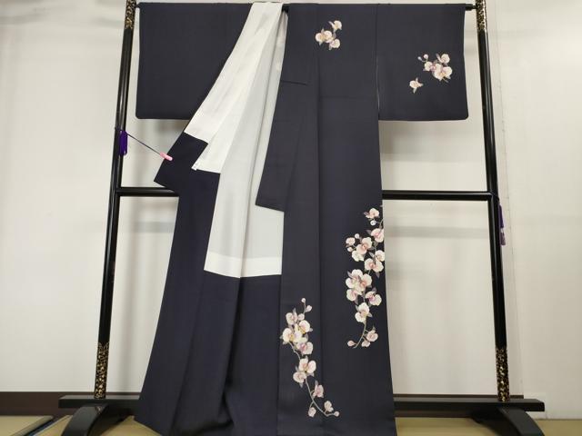 平和屋本店■極上 松田聖子 SEIKO MATSUDA 訪問着 胡蝶蘭 紫黒色地 金彩 逸品 DZAA4038kh5
