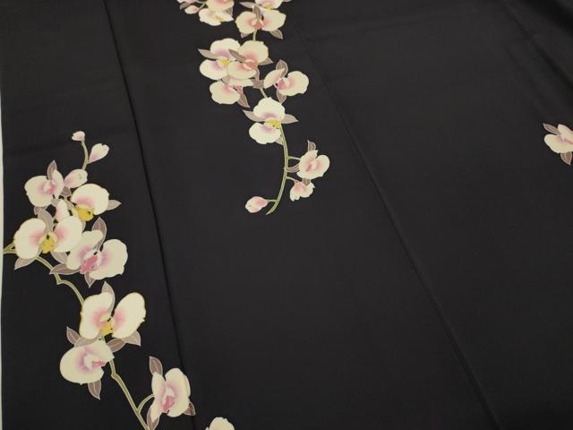 平和屋本店■極上 松田聖子 SEIKO MATSUDA 訪問着 胡蝶蘭 紫黒色地 金彩 逸品 DZAA4038kh5