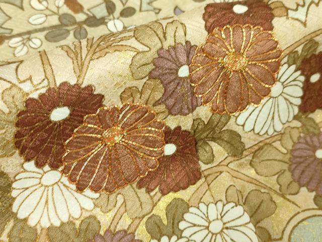 平和屋本店■極上 皇室献上作家 藤井寛 訪問着 駒刺繍 雲取り花文 象牙色地 金彩 逸品 DZAA4040kh5