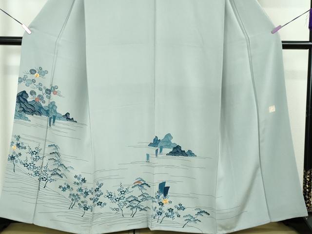 平和屋本店■極上 人間国宝 五代 田畑喜八 訪問着 駒刺繍 風景舟花文 オーキッドグレイ色地 逸品 DZAA4041kh5
