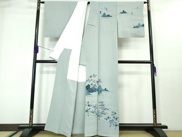 平和屋本店■極上 人間国宝 五代 田畑喜八 訪問着 駒刺繍 風景舟花文 オーキッドグレイ色地 逸品 DZAA4041kh5