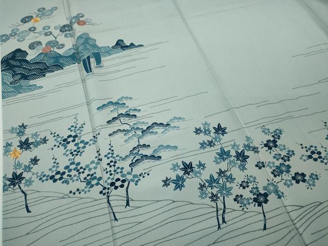 平和屋本店■極上 人間国宝 五代 田畑喜八 訪問着 駒刺繍 風景舟花文 オーキッドグレイ色地 逸品 DZAA4041kh5