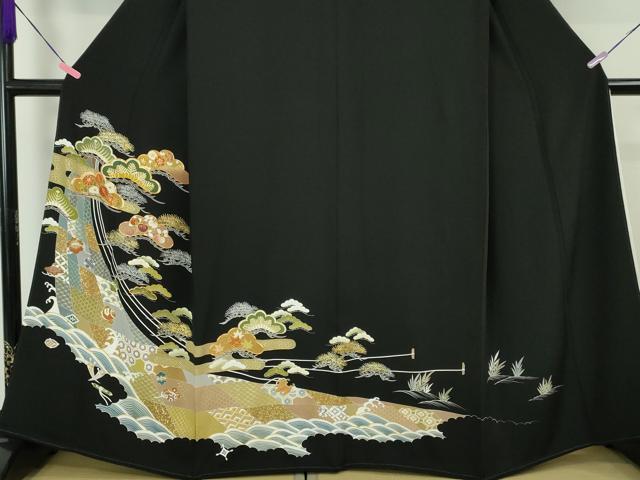 平和屋本店■極上 創業460年・千總 黒留袖 誰が袖好み 駒刺繍 宝尽くし松文 金彩 高島屋扱い 逸品 DZAA4044