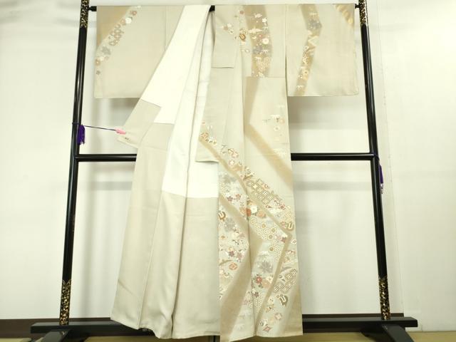 平和屋本店■極上 創業460年・千總 訪問着 駒刺繍 折り鶴 宝尽くし 暈し染め 灰白色地 金彩 三越扱い 逸品 未使用 DZAA4056kh5