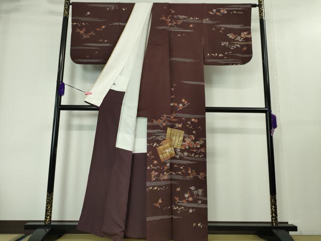 平和屋本店■極上 創業460年・千總 訪問着 刺繍 源氏香 花鳥文 紫鳶色地 金彩 逸品 DZAA4066kh5