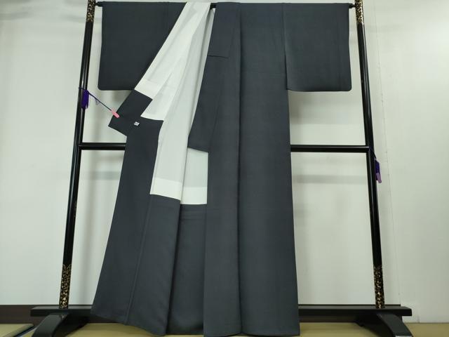 平和屋本店■極上 皇室伊勢神宮御用 山口美術織物 山口弘躬 お召 色無地 千八唐織 御唐衣 黄金の実り 藍鉄色地 反端付き 逸品 DZAA4074kh5
