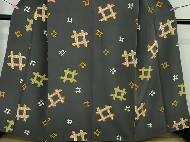 平和屋本店■極上 銀座 志ま亀 小紋 井桁文様 褐色地 たとう紙付き 逸品 DZAA4079kh5