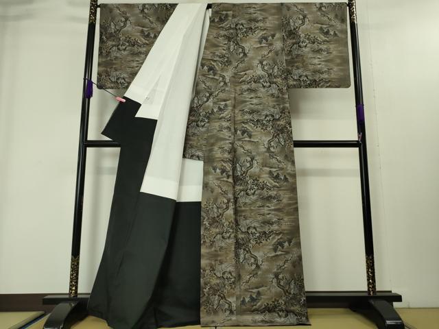 平和屋本店■極上 本場大島紬 十八算 12マルキ 優粋ブランド 屋久杉染 花鳥風景図 窪田織物謹製 証紙付き 逸品 DZAA4080kh5